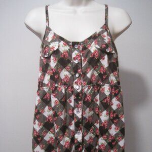Weavers Womens Pearl Button Up Tank Top Racerback Floral Brown White Size Medium